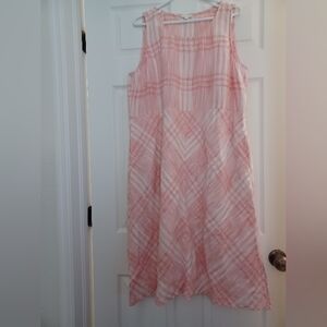 J. Jill Womens Size XL Pink & White Plaid Sleeveless Linen Midi Dress